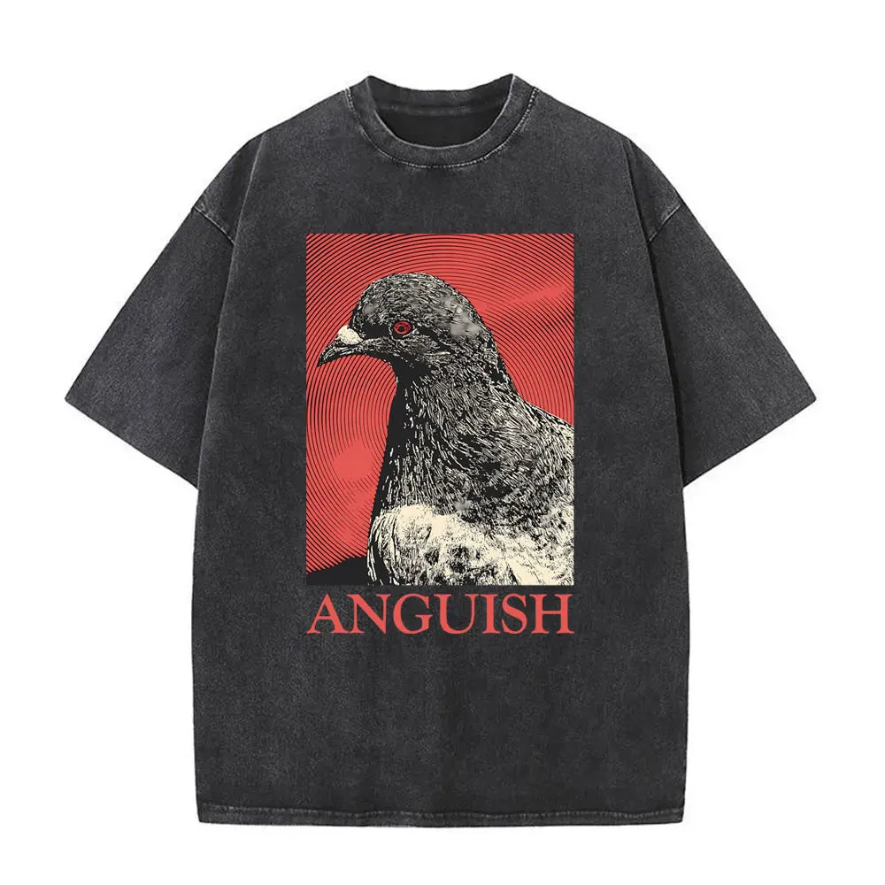 Alt T-shirt with black funny pigeon graphic