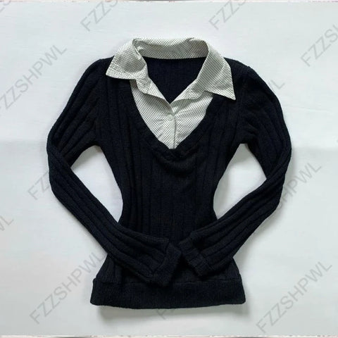 Goth Off-Shoulder Ribbed Knit Sweater in Midnight Black