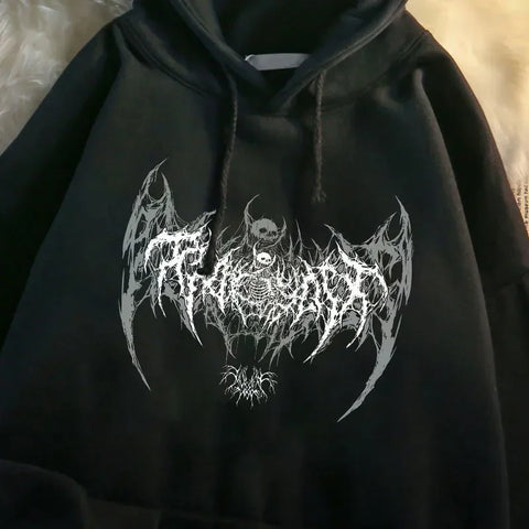 Goth Death Metal Bat Skull Oversized Tshirt