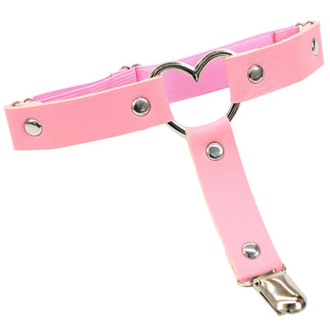 Goth Heart Ring Leather Thigh Garter Harness