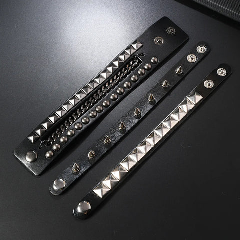 Goth Razor's Edge Stud & Spike Bracelet Set
