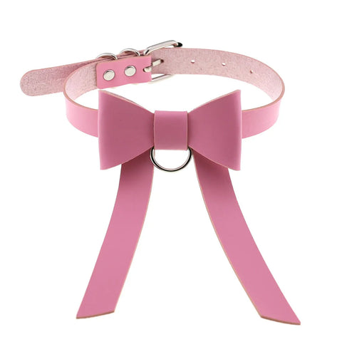 Pastel Goth Pink Leather O-Ring Choker Necklace Collection