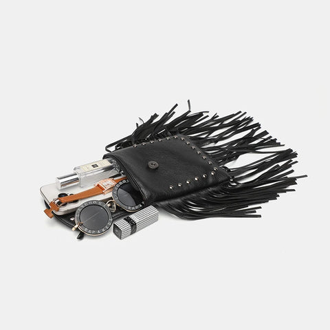 Goth Fringe & Rivet Chain Crossbody Bag
