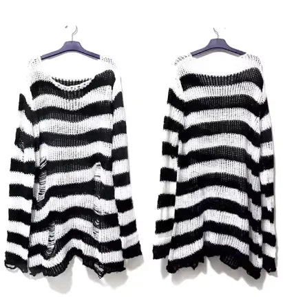 Goth Bloodline Stripe Hollow Knit Sweater