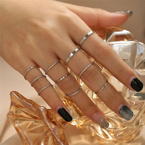 Goth Silver Chain Hand Harness Ring Set
