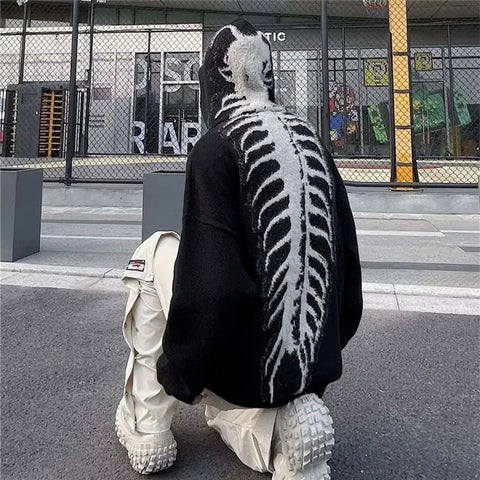 Goth Spine Knit Oversized Hoodie Jacket