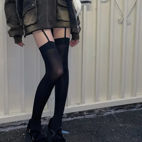 Goth Suspender Garter Illusion Thigh-High Sock