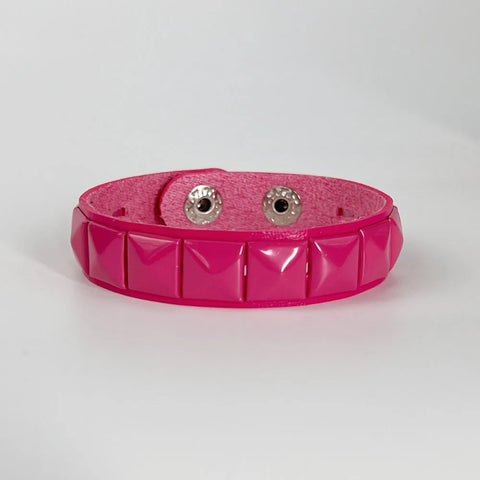 Mall Goth Hot Pink Pyramid Stud Wide Cuff Bracelet