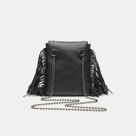 Goth Fringe & Rivet Chain Crossbody Bag