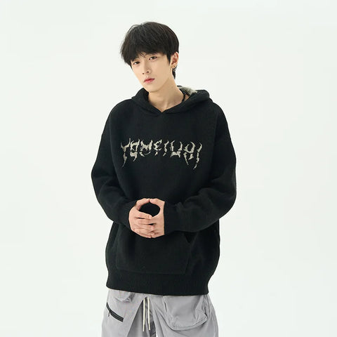 Goth Spine Knit Oversized Hoodie Jacket