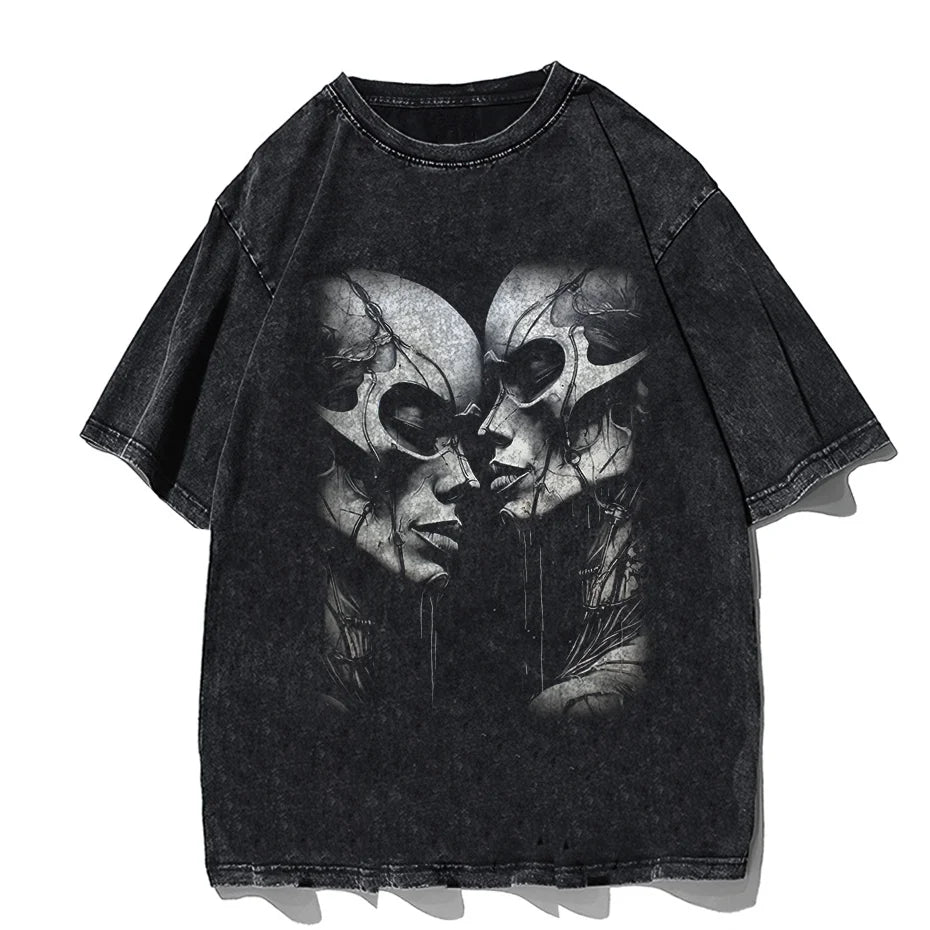 Alt T-shirt with cat cartoon graphic