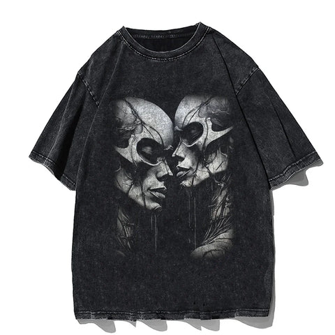 Alt T-shirt with cat cartoon graphic