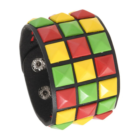 Cyber Goth Pixel Pyramid Stud Cuff Bracelet