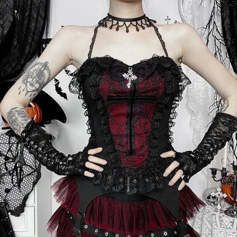 Victorian Goth Crimson Requiem Corset Top