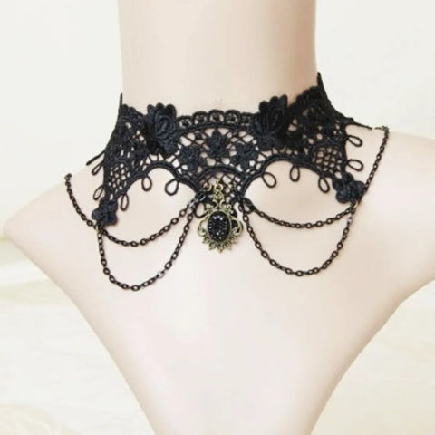 Victorian Goth Mourning Cascade Choker Necklace