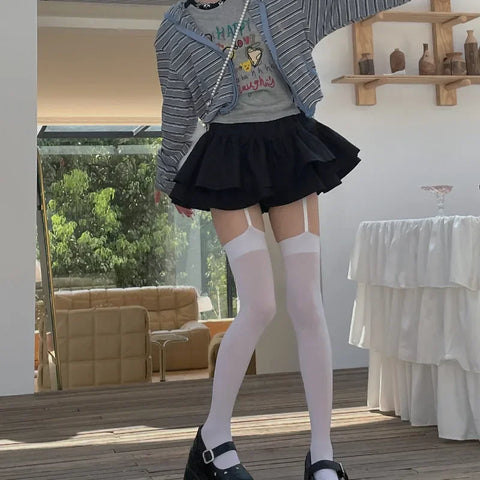 Goth Suspender Garter Illusion Thigh-High Sock