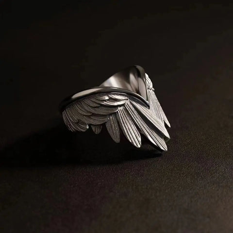 Goth Folded Angel Wings Silver Open Ring