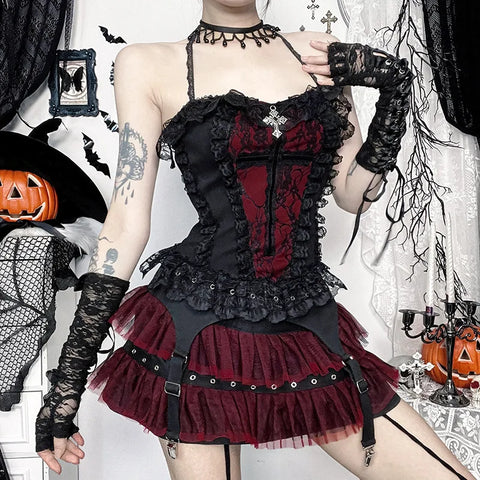 Victorian Goth Crimson Requiem Corset Top