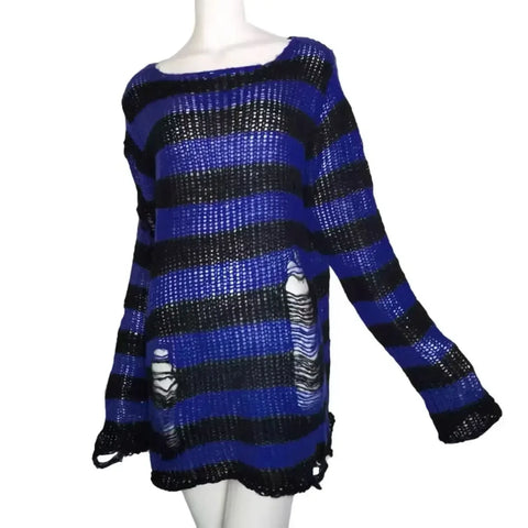 Goth Bloodline Stripe Hollow Knit Sweater