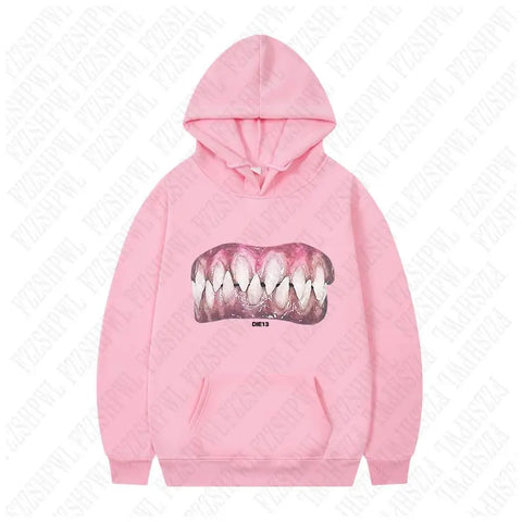 Goth DIE13 Bare Teeth Graphic Hoodie Tshirt