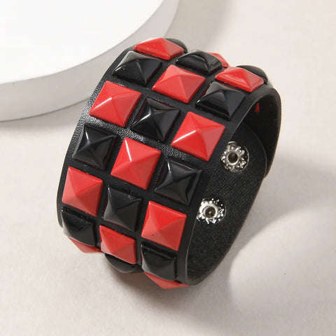 Cyber Goth Pixel Pyramid Stud Cuff Bracelet
