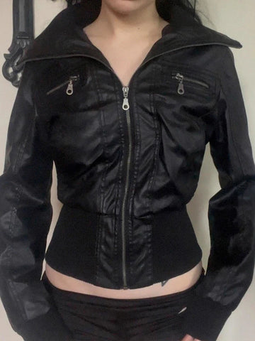 Goth Moto Zip Coat in Structured Faux Leather