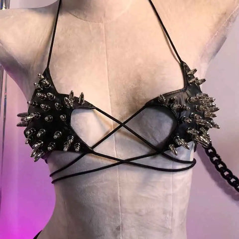 Cyber Goth Spiked Armour Halter Top