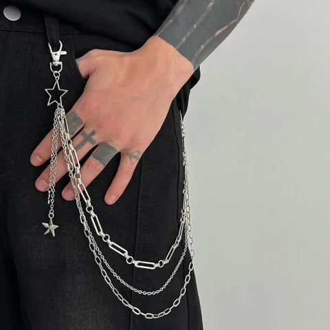 Mall Goth Triple Cross Chain Pants — Layered Silver Altar