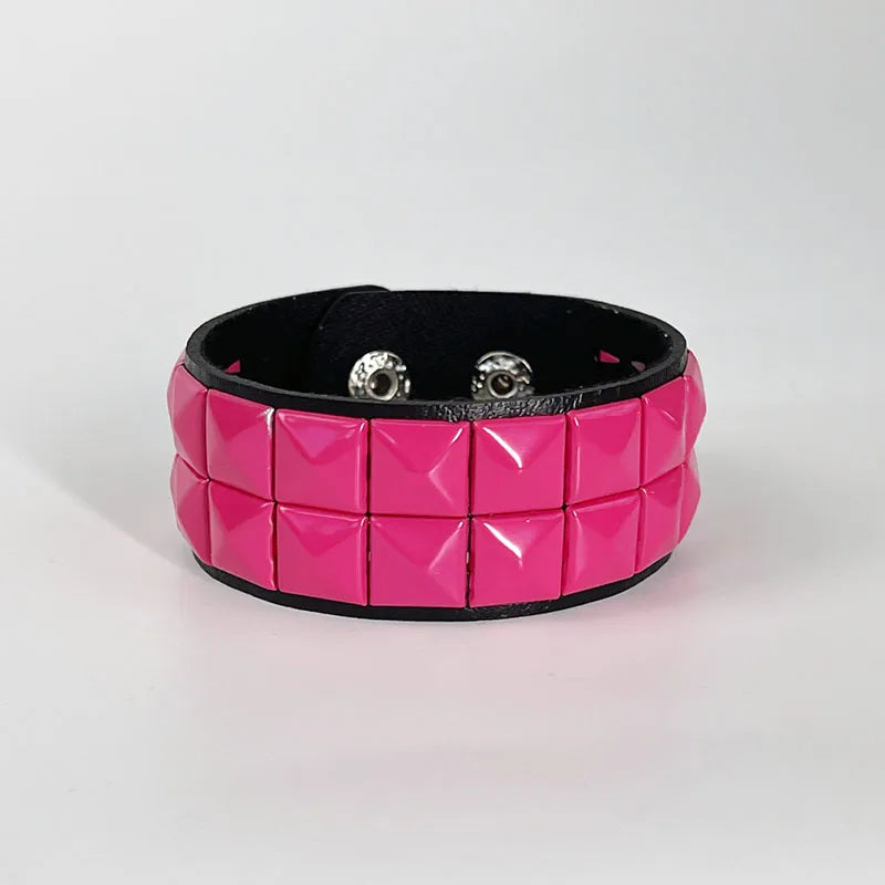 Mall Goth Hot Pink Pyramid Stud Wide Cuff Bracelet