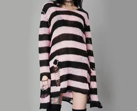Goth Bloodline Stripe Hollow Knit Sweater