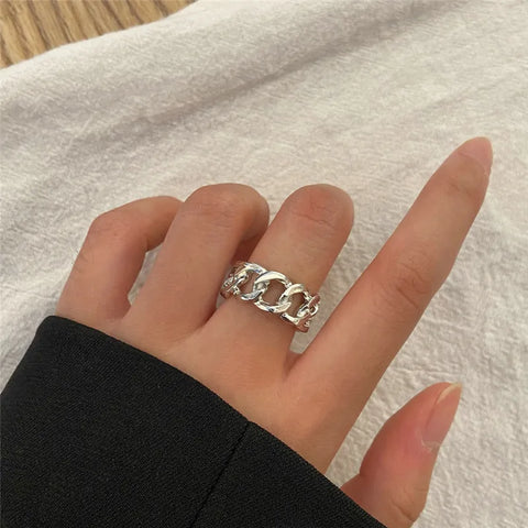Goth Silver Chain Hand Harness Ring Set