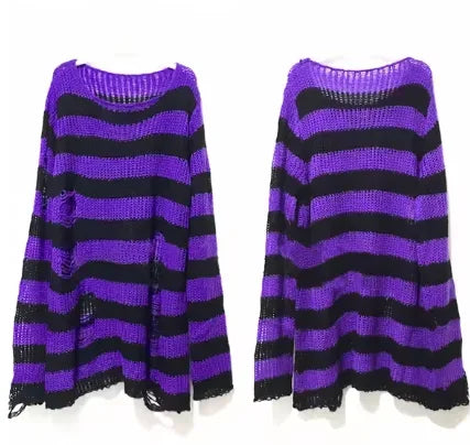 Goth Bloodline Stripe Hollow Knit Sweater
