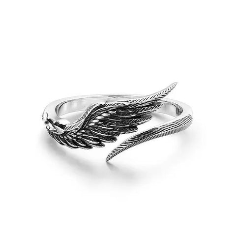 Goth Folded Angel Wings Silver Open Ring