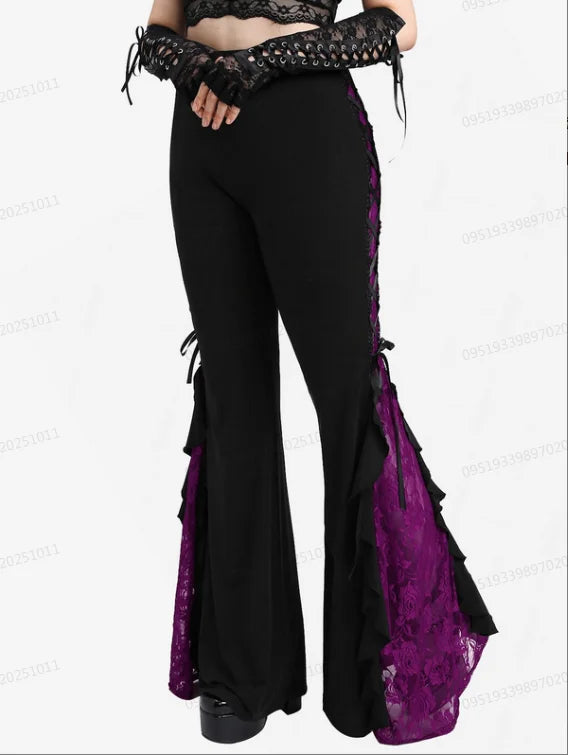 Victorian Goth Bloodrose Lace-Up Flare Trousers