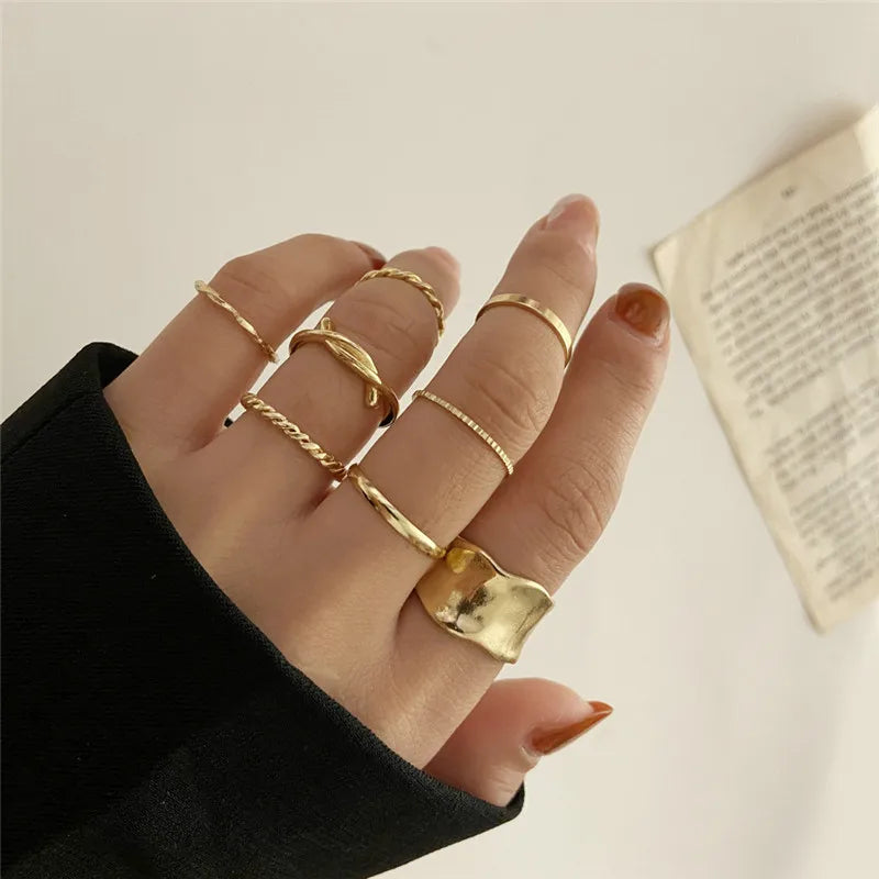 Goth Silver Chain Hand Harness Ring Set