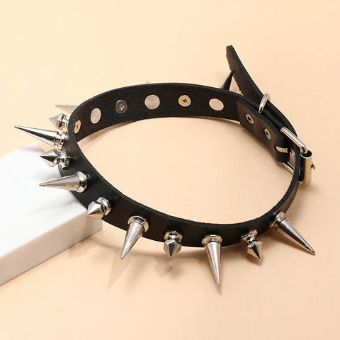 Goth Double-Row Spike Collar Necklace