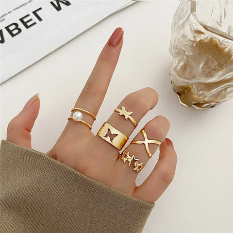 Goth Silver Chain Hand Harness Ring Set