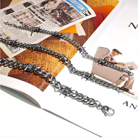 Goth Barbed Wire Thorn Chain Bracelet in Stainless Steel