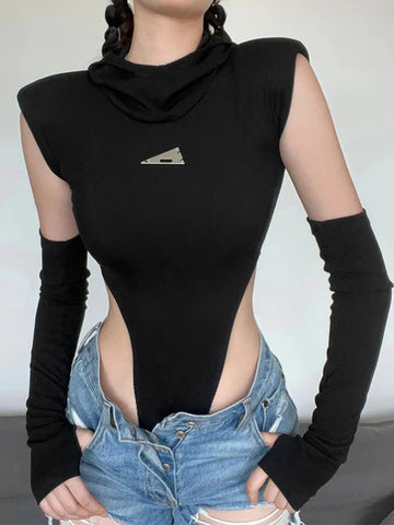 Nu Goth Shadow Veil Hooded Bodysuit