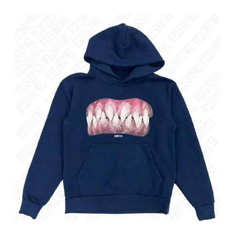 Goth DIE13 Bare Teeth Graphic Hoodie Tshirt
