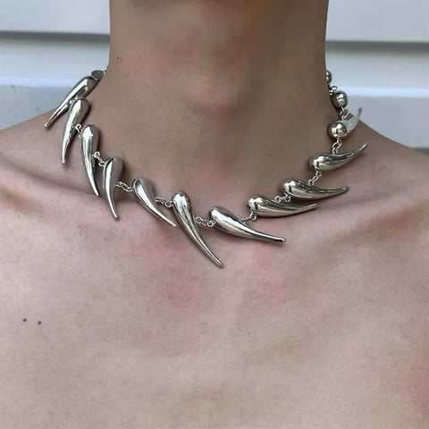 Cyber Goth Fang Claw Statement Necklace
