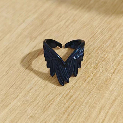 Goth Folded Angel Wings Silver Open Ring