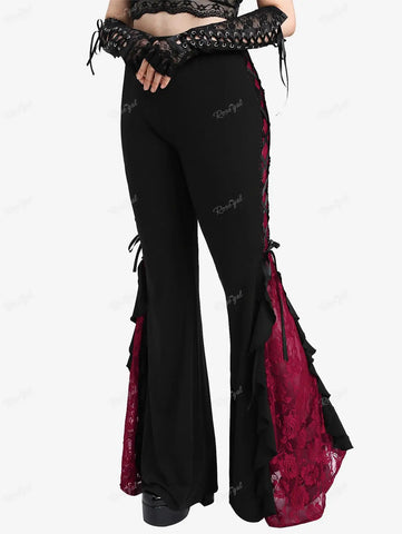 Victorian Goth Bloodrose Lace-Up Flare Trousers