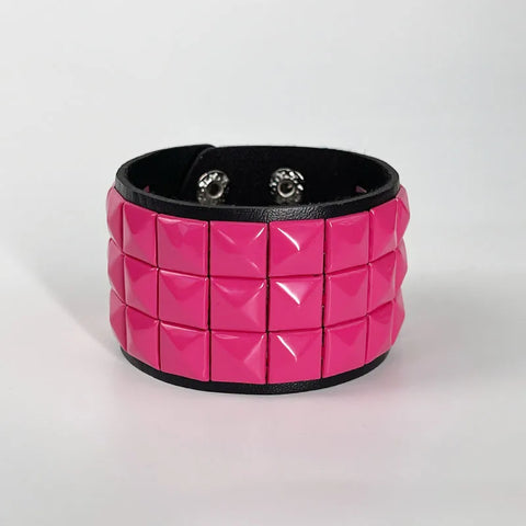 Mall Goth Hot Pink Pyramid Stud Wide Cuff Bracelet