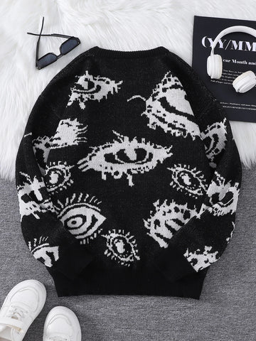 Nu Goth All-Seeing Eyes Jacquard Knit Sweater