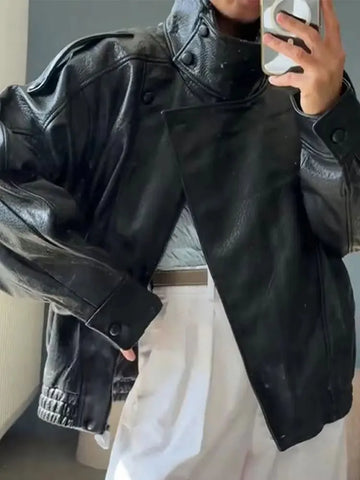 Nu Goth Oversized Moto Coat in Structured Faux Leather
