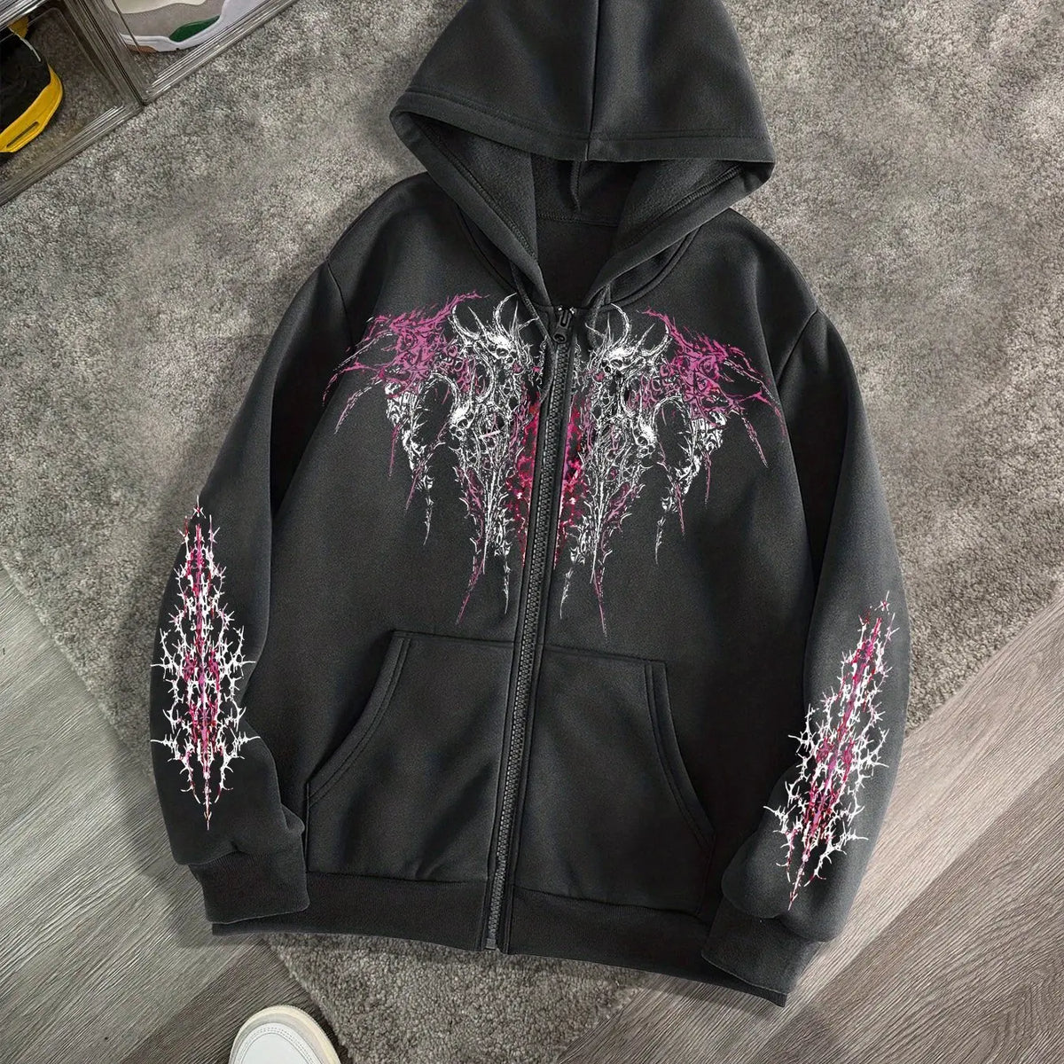 Goth Tshirt Demon Thorns Zip-Up Hoodie