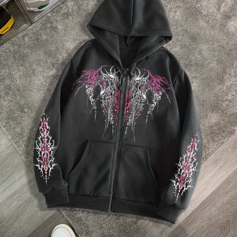 Goth Tshirt Demon Thorns Zip-Up Hoodie
