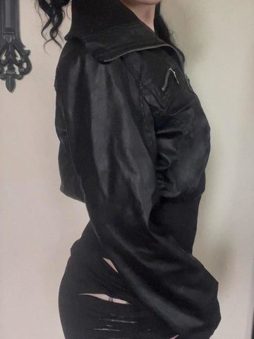 Goth Moto Zip Coat in Structured Faux Leather
