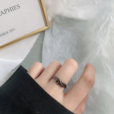 Goth Folded Angel Wings Silver Open Ring